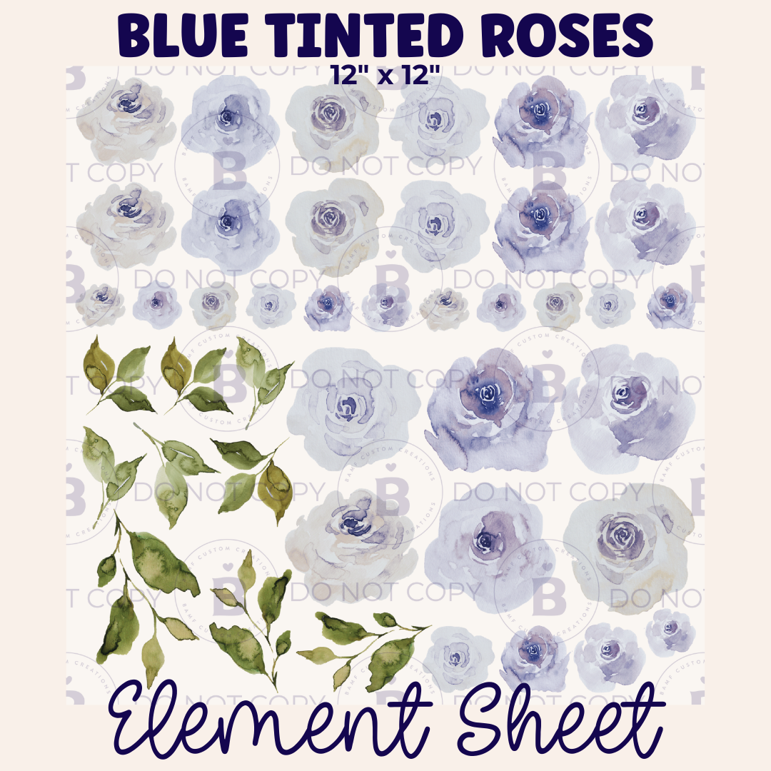 E001 | Blue Tinted White Rose Floral | Element Sheet