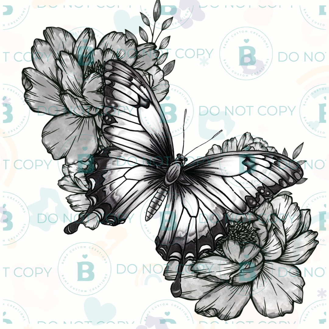 0837 | Black & White Floral Butterfly | Stickercal