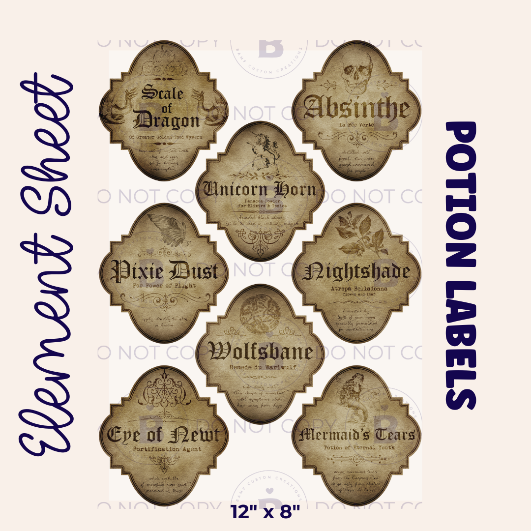 E013 | Potion Labels | Element Sheet