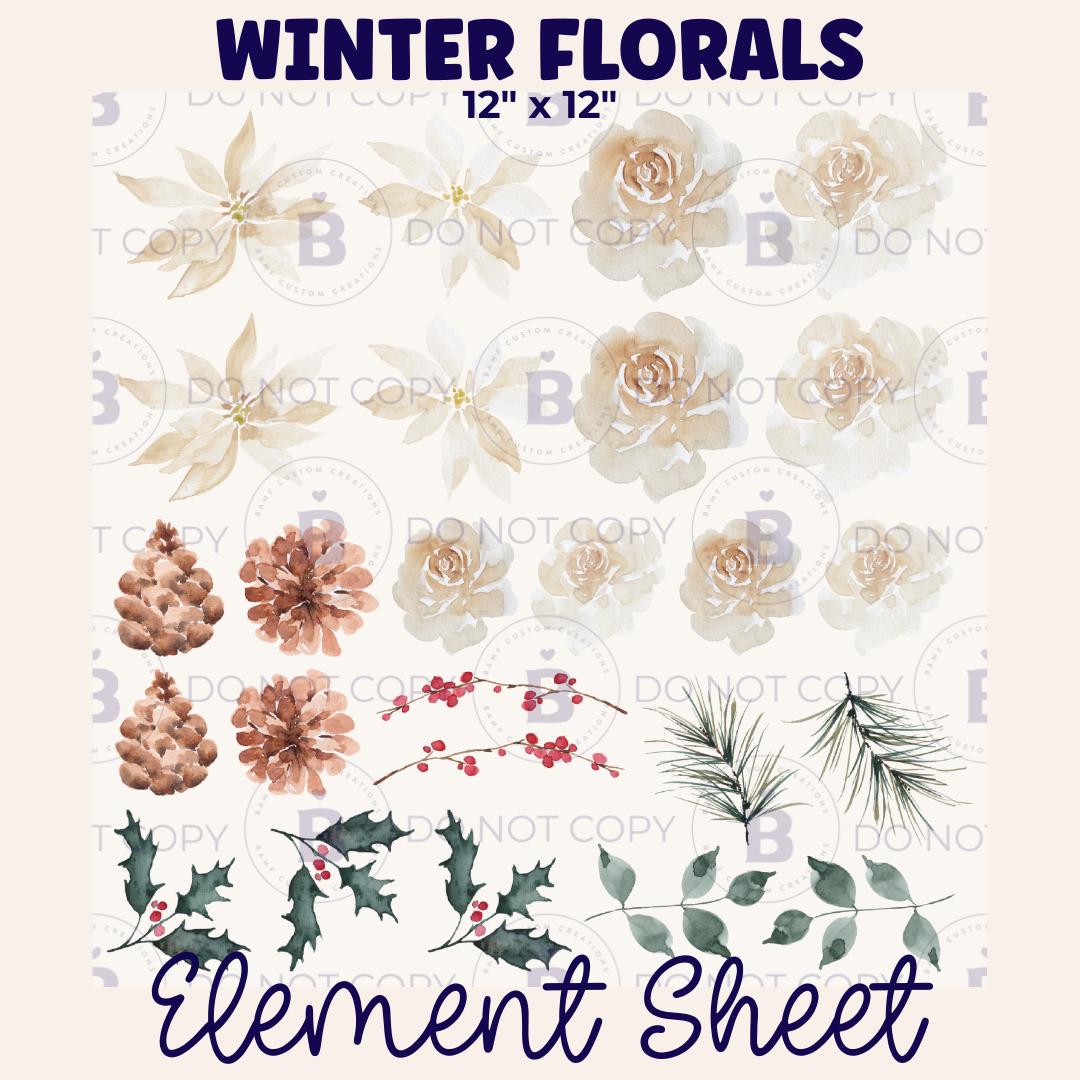 E028 | Ivory Roses & Pointsettias | Element Sheet
