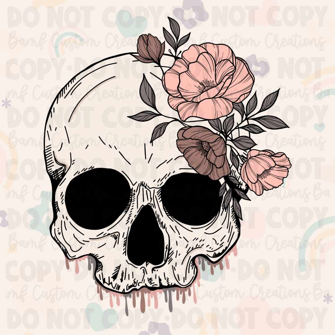 0451 | Drippy Floral Skull | Stickercal