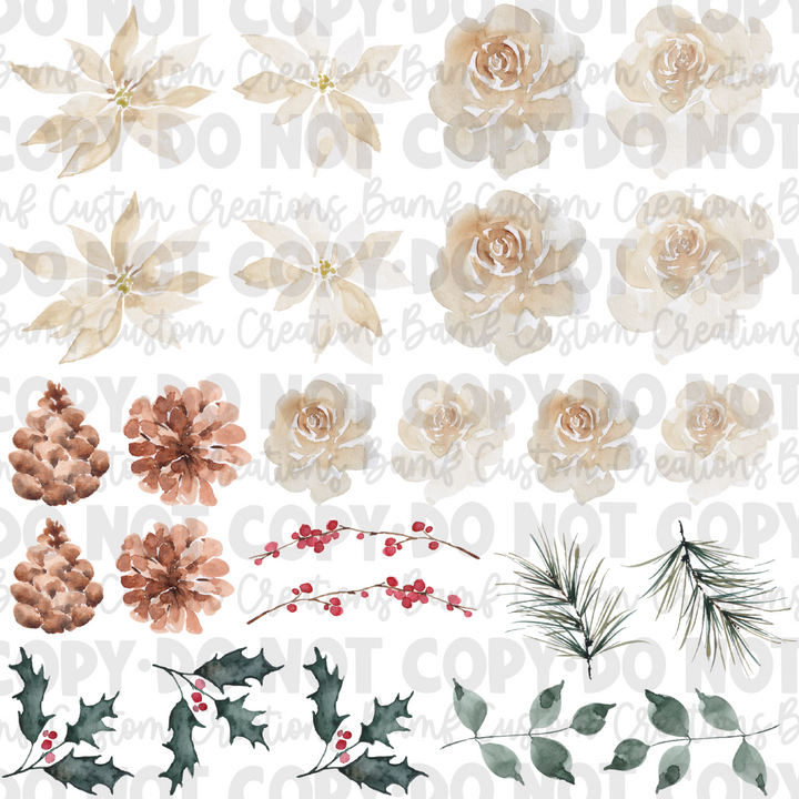 E028 | Ivory Roses & Pointsettias | Element Sheet