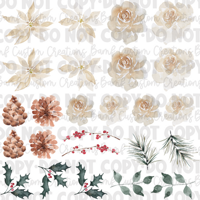 3028 | Ivory Roses & Pointsettias | Stickercal Sheet