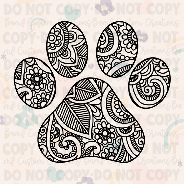 0039 | Mandela/Zentangle Paw Print | Stickercal