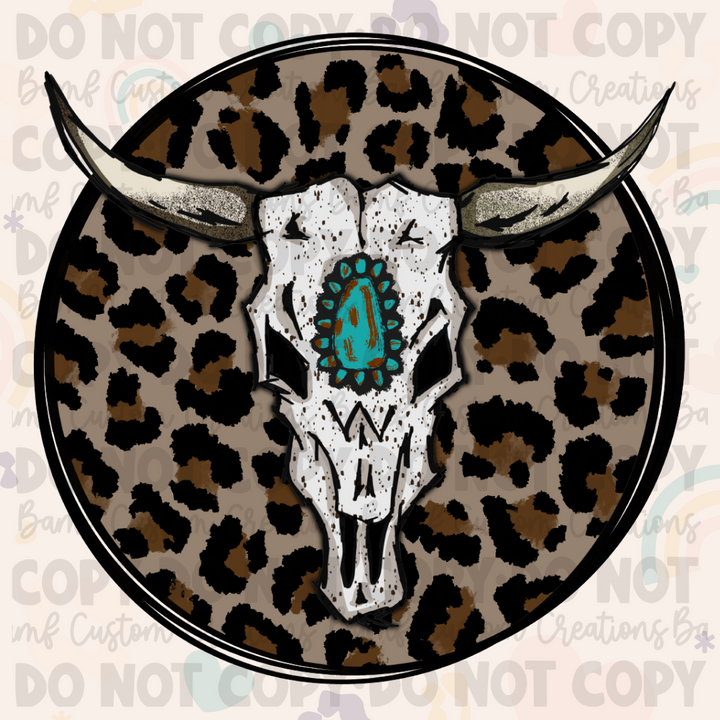 0225 | Turquoise Leopard Steer Skull | Stickercal