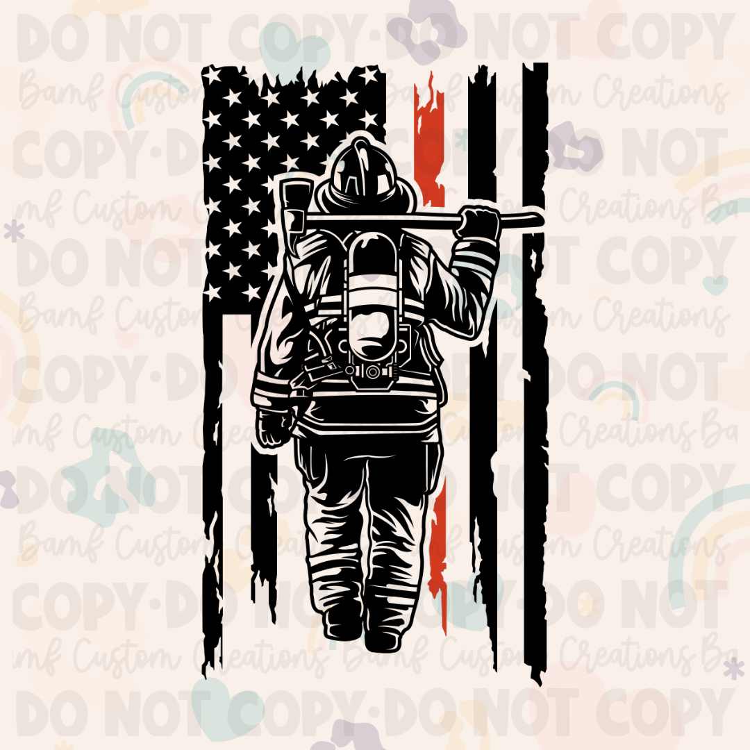0065 | Firefighter Red Line Flag | Stickercal